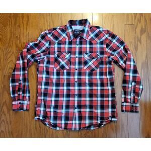 American Eagle Mens Shirt Large Red Plaid Vintage Fit Long Sleeve Snap Closures